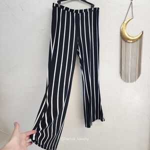 eye candy Black & White Vertical Stripe Wide-Leg Pants